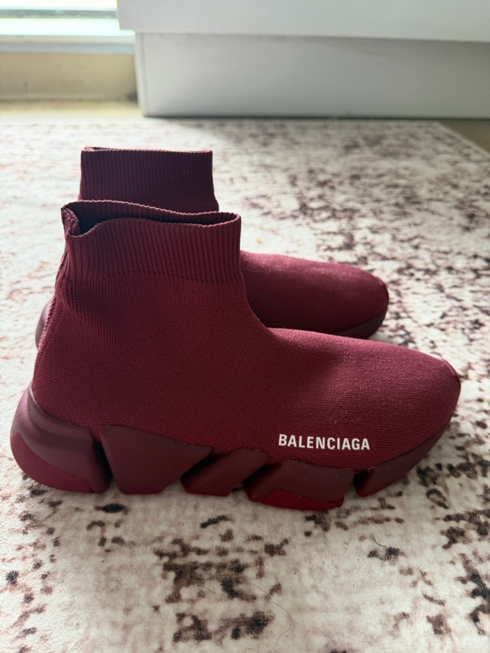 Balenciaga Stretch-Knit Sock Sneakers in Burgundy
